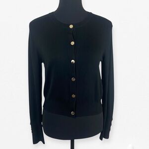 Zara Black Knit with Metallic Gold Accent Buttons Cardigan Top M